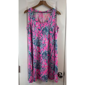 Lilly Pulitzer Raylee Dress Extra Lucky Elephant Print Pima Cotton Women's M